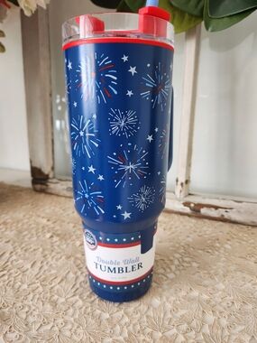 NEW 40 oz. Double Wall Tumbler - Navy Fireworks Design with Red Accent
